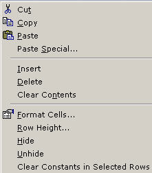cell Context Row Menu
